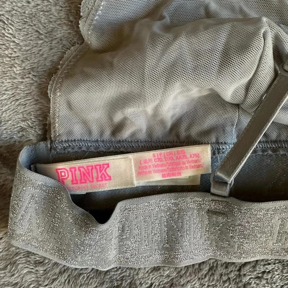 VS PINK Grey Lace Bralette Size Small - Picture 3 of 4